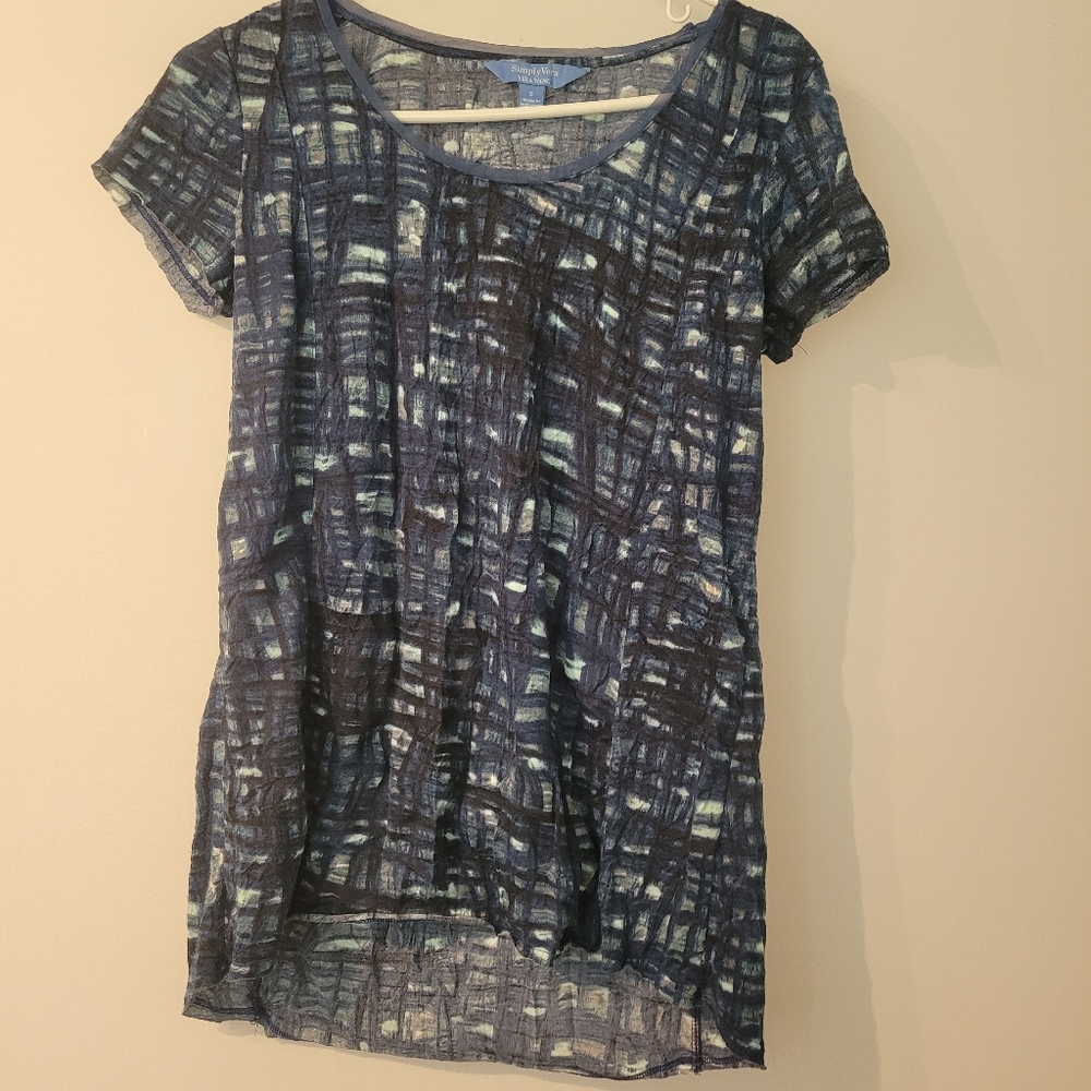 Simply Vera Vera Wang Navy and Teal Blouse Small